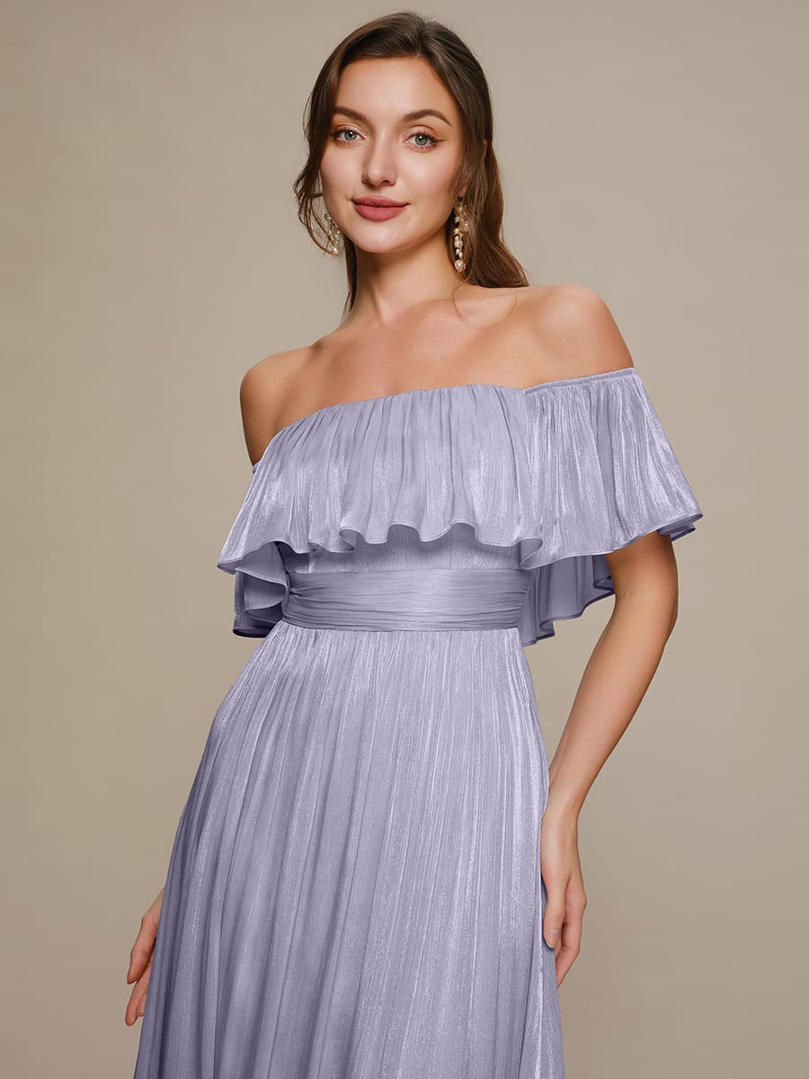 Chiffon Drop Shoulder Sleeve A-Line Dress #color_Frosted Lilac