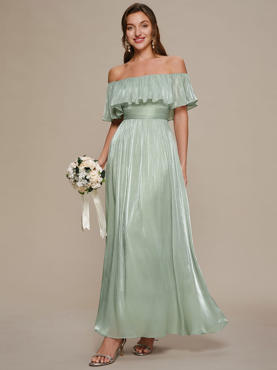 Chiffon Drop Shoulder Sleeve A-Line Dress #color_Mint Green