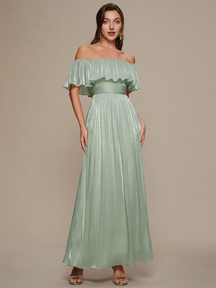 Chiffon Drop Shoulder Sleeve A-Line Dress #color_Mint Green