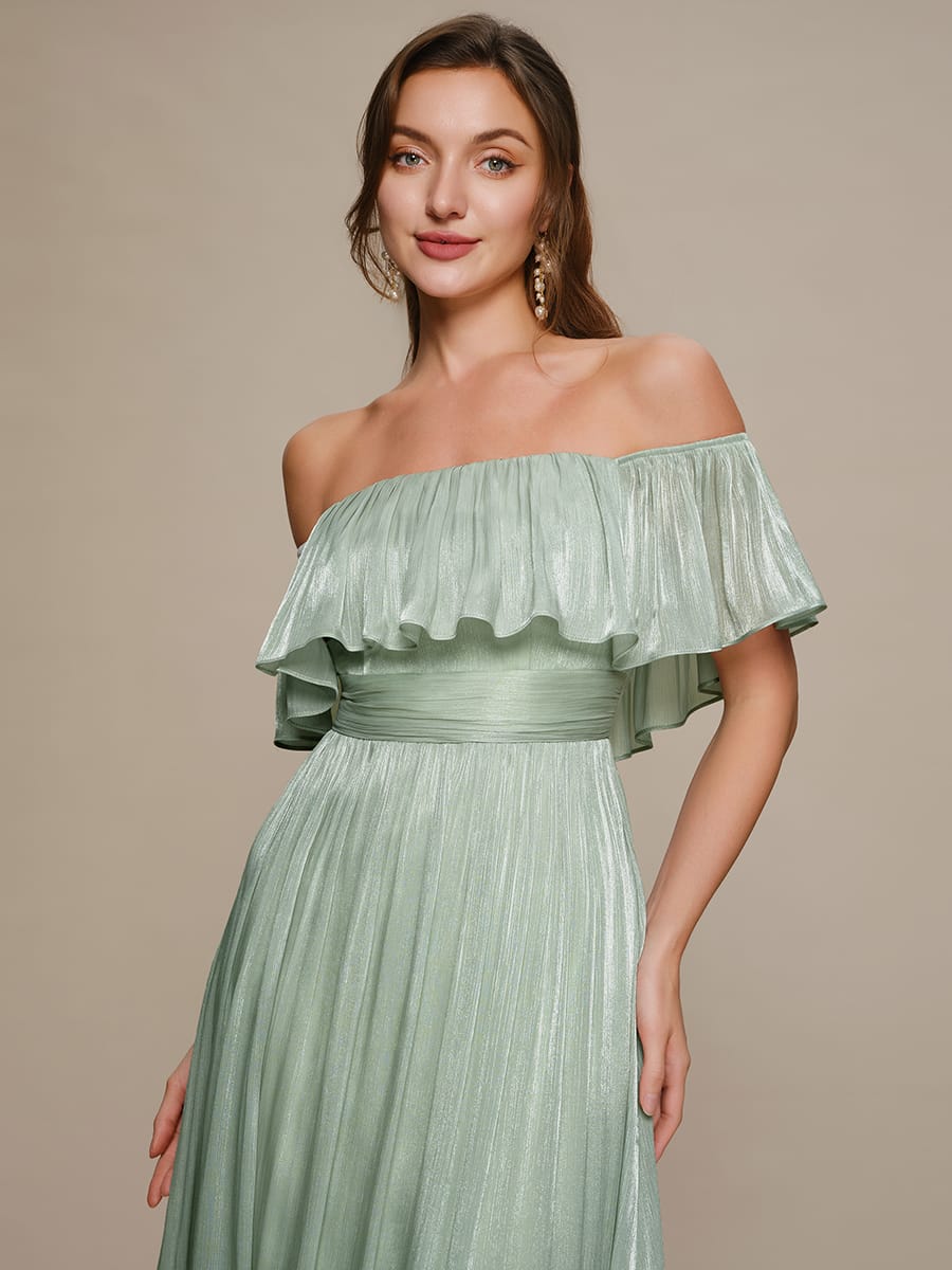 Chiffon Drop Shoulder Sleeve A-Line Dress #color_Mint Green