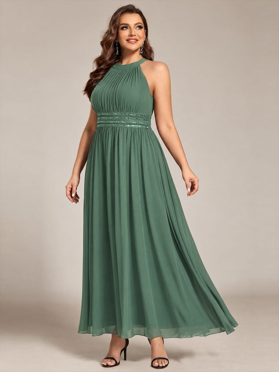 Chiffon Sleeveless A-line Dress #color_Eucalyptus Green