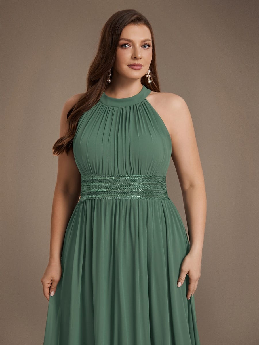 Chiffon Sleeveless A-line Dress #color_Eucalyptus Green