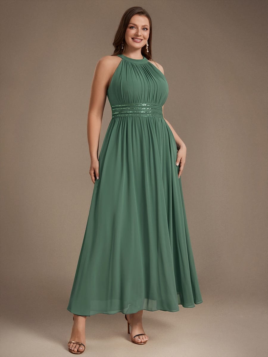 Chiffon Sleeveless A-line Dress #color_Eucalyptus Green