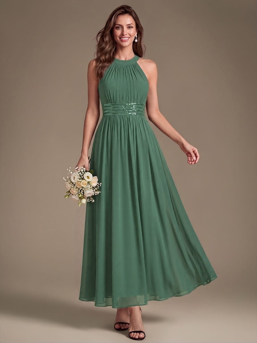 Chiffon Sleeveless A-line Dress #color_Eucalyptus Green