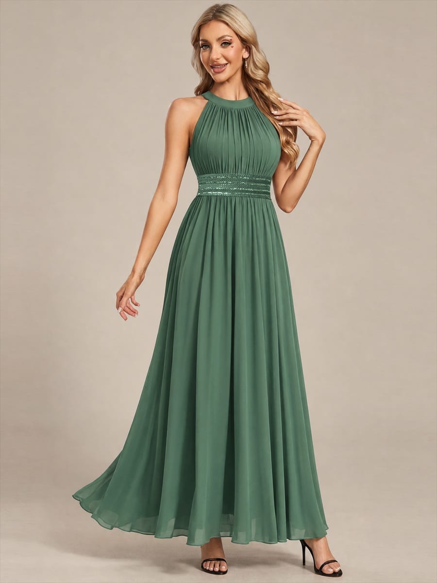 Chiffon Sleeveless A-line Dress #color_Eucalyptus Green