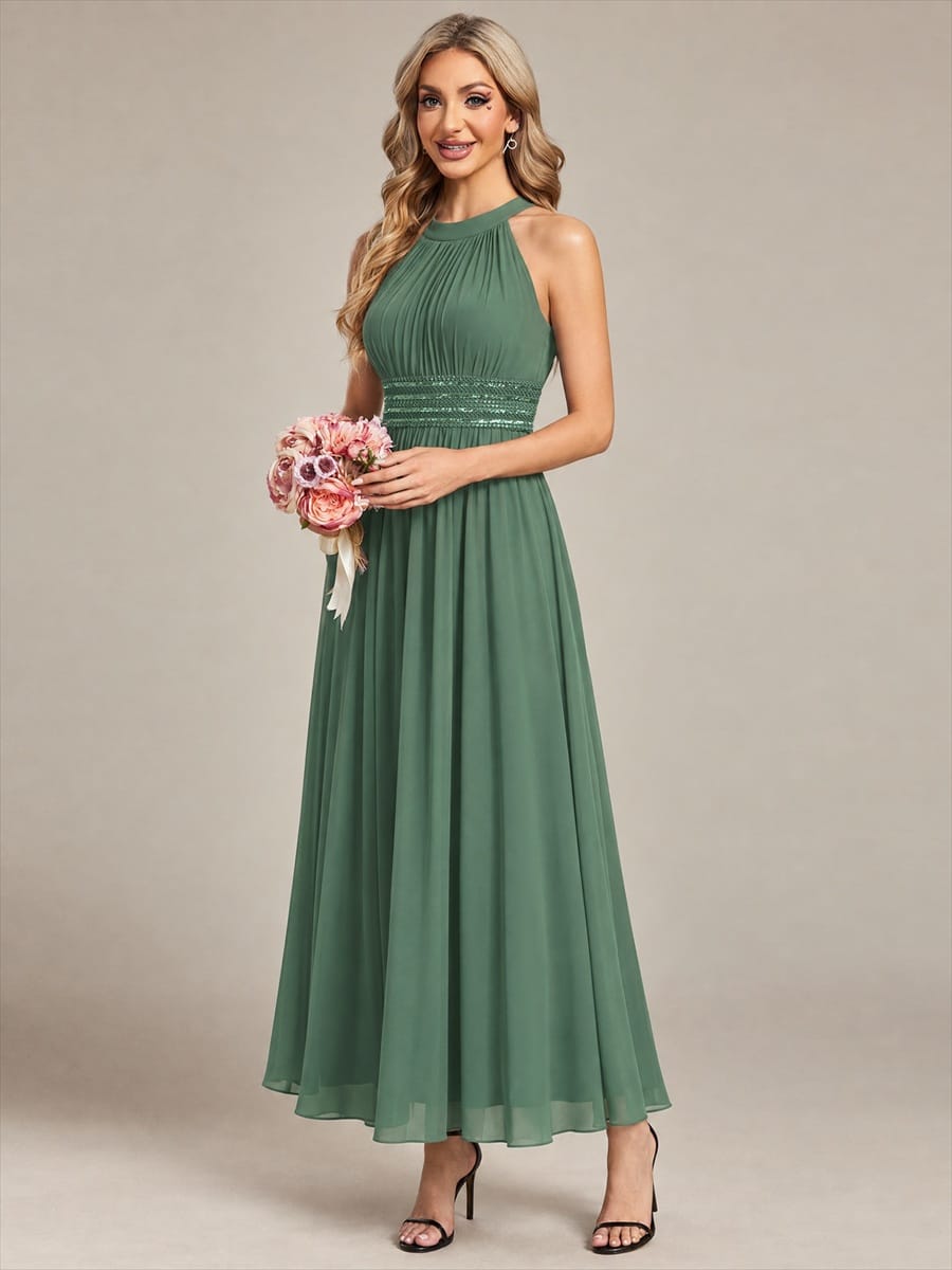 Chiffon Sleeveless A-line Dress #color_Eucalyptus Green