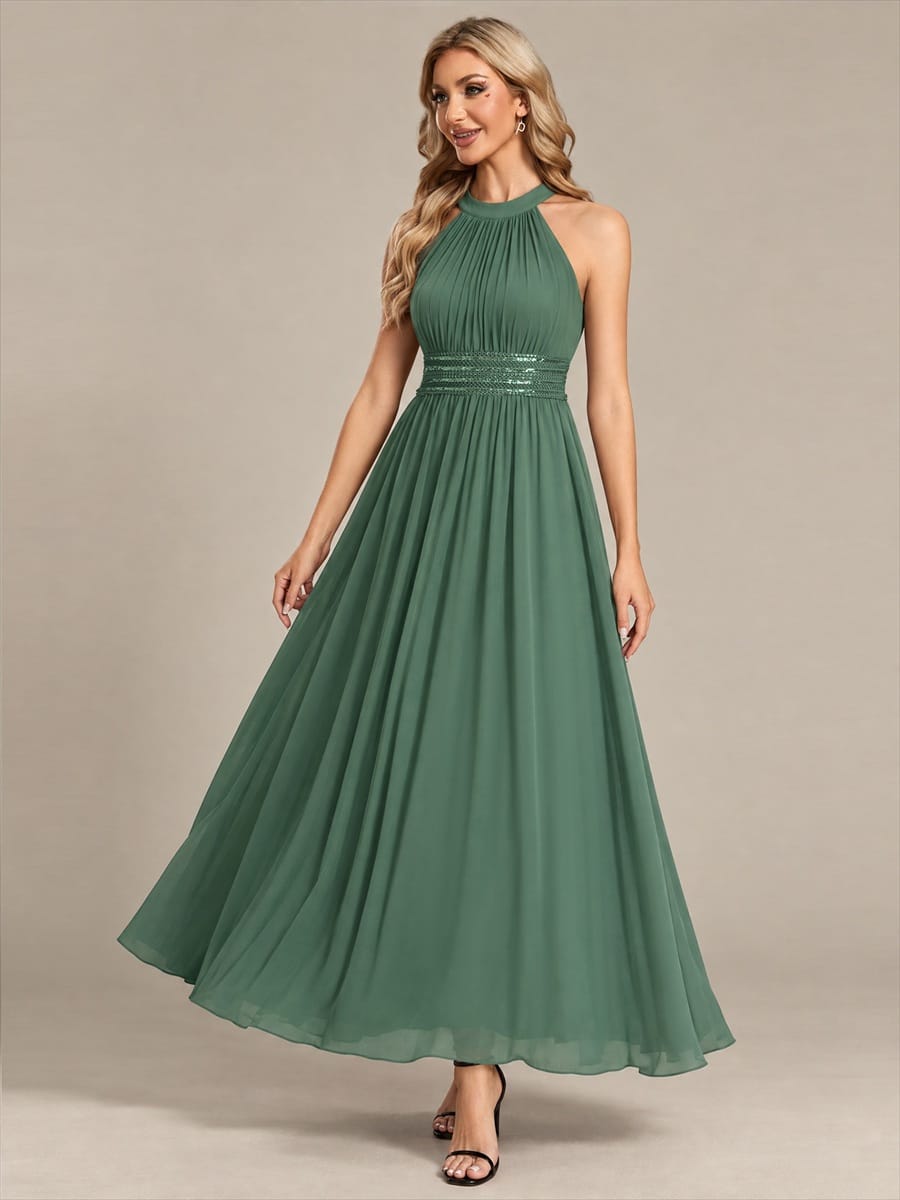 Chiffon Sleeveless A-line Dress #color_Eucalyptus Green