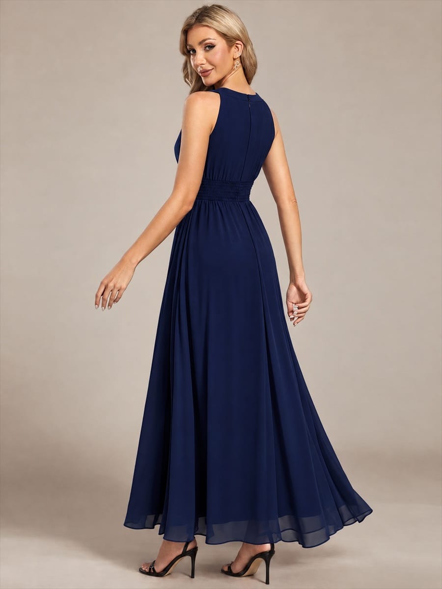 Chiffon Sleeveless A-line Dress #color_Navy Blue
