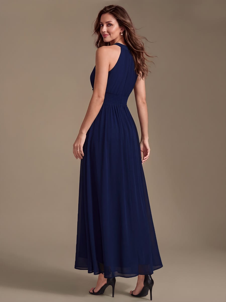 Chiffon Sleeveless A-line Dress #color_Navy Blue