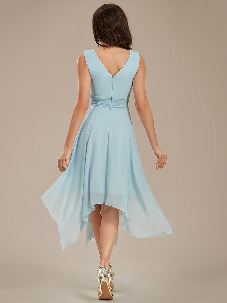 Knee Length Chiffon Bridesmaid Dress with Irregular Hem #color_Sky Blue