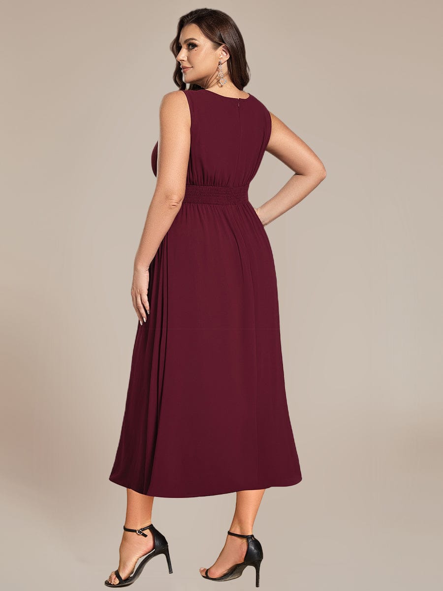 Ruched Chiffon Sleeveless Bridesmaid Dress #color_Burgundy