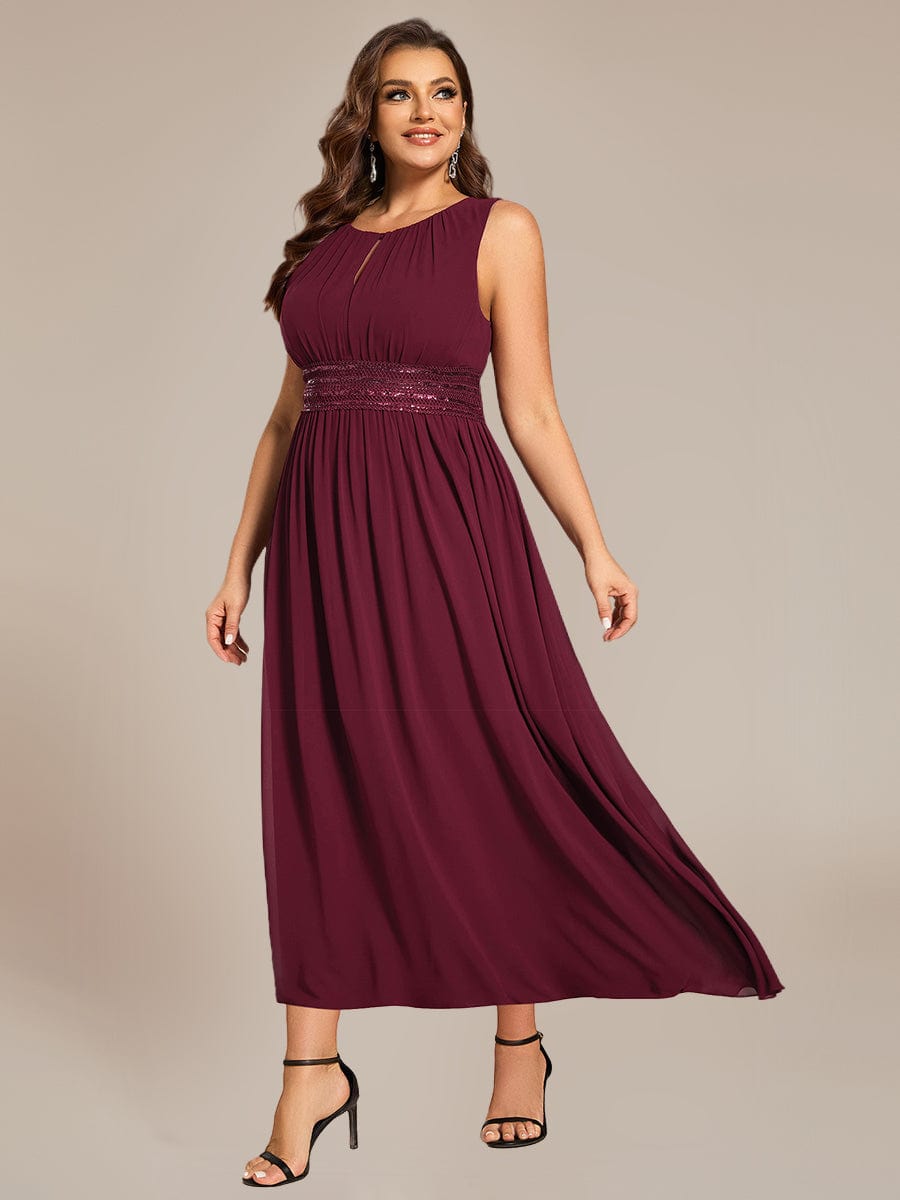Ruched Chiffon Sleeveless Bridesmaid Dress #color_Burgundy