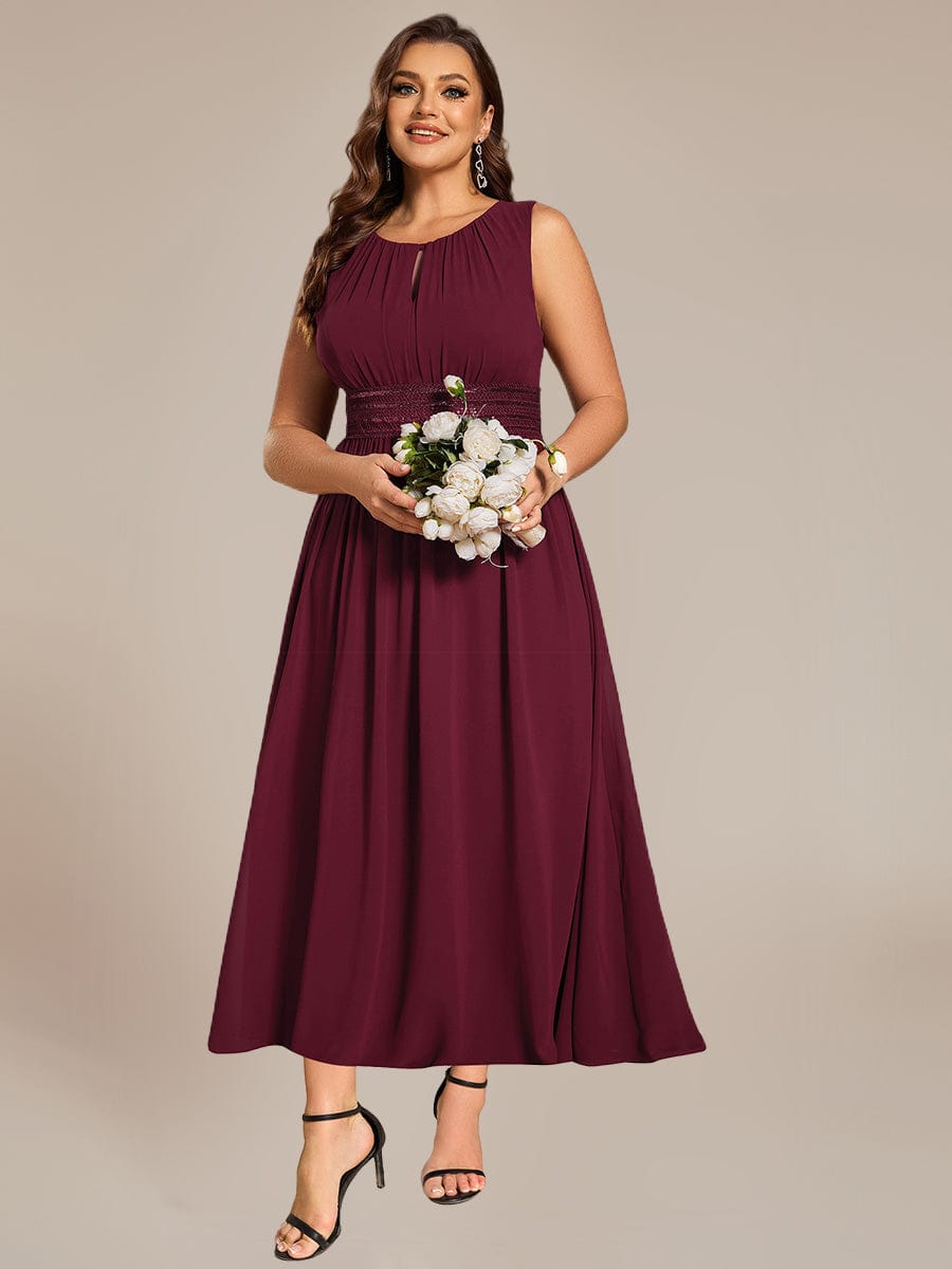 Ruched Chiffon Sleeveless Bridesmaid Dress #color_Burgundy