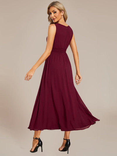 Ruched Chiffon Sleeveless Bridesmaid Dress #color_Burgundy
