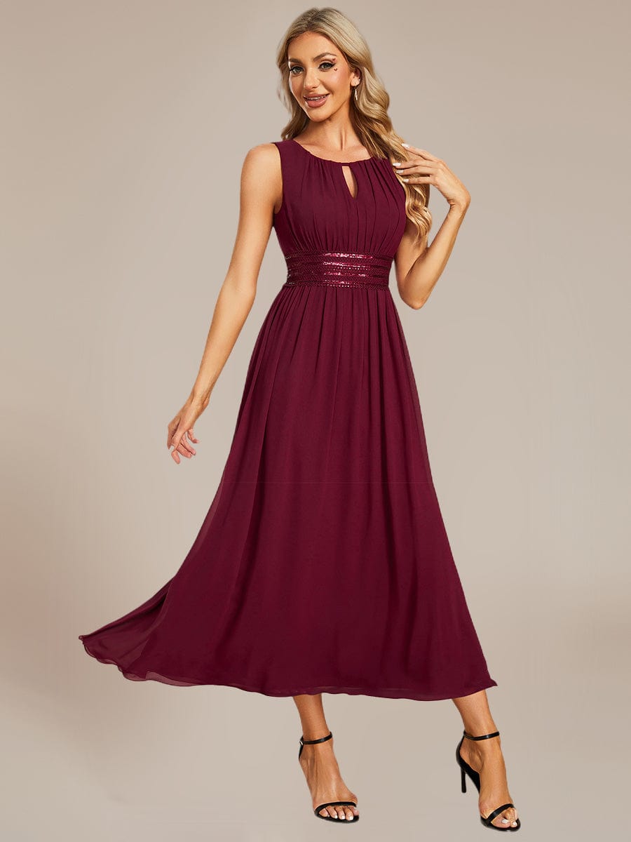 Ruched Chiffon Sleeveless Bridesmaid Dress #color_Burgundy