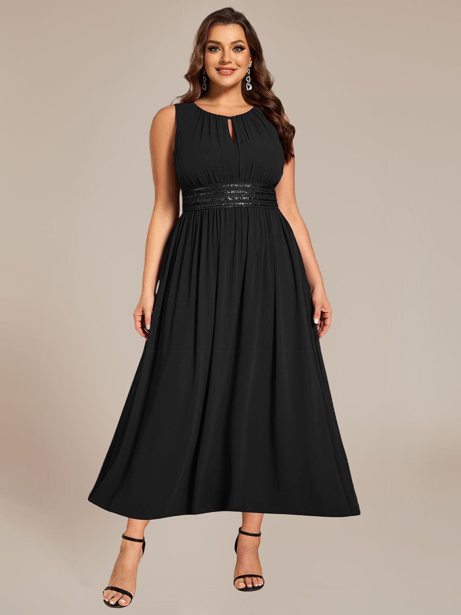 Ruched Chiffon Sleeveless Bridesmaid Dress #color_Black