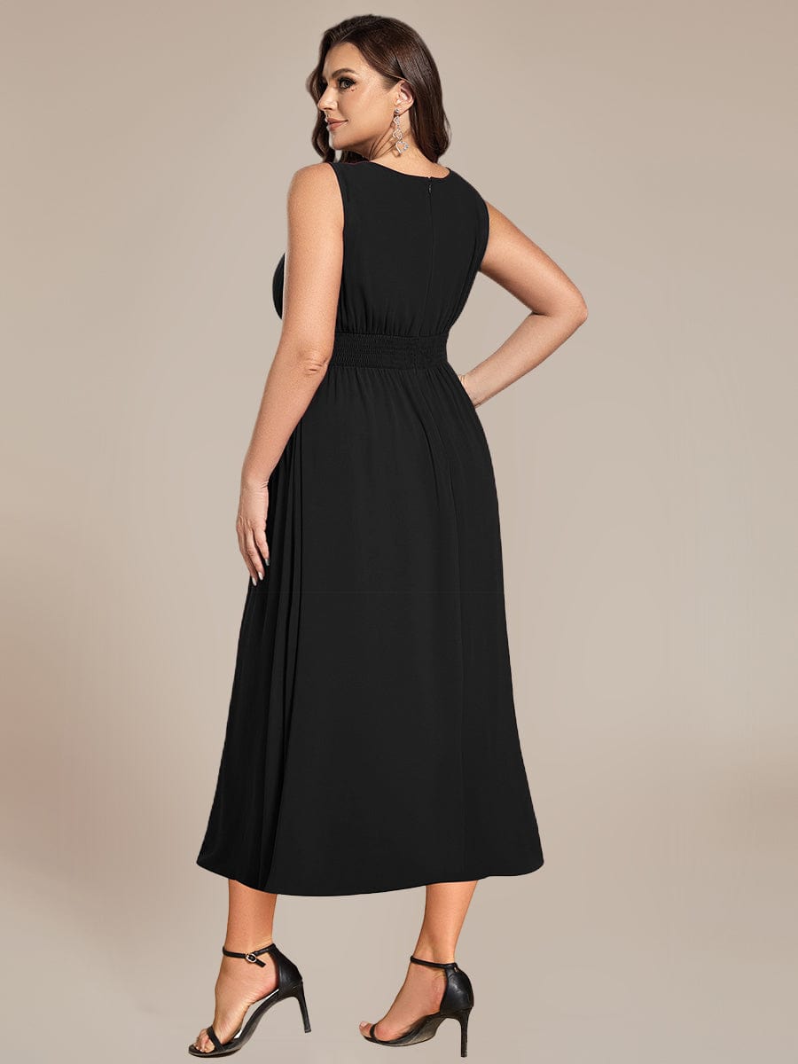 Ruched Chiffon Sleeveless Bridesmaid Dress #color_Black
