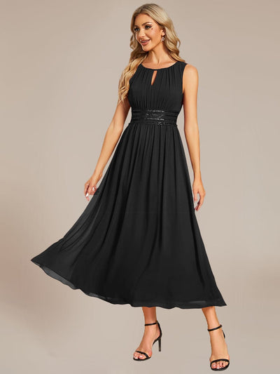 Ruched Chiffon Sleeveless Bridesmaid Dress #color_Black