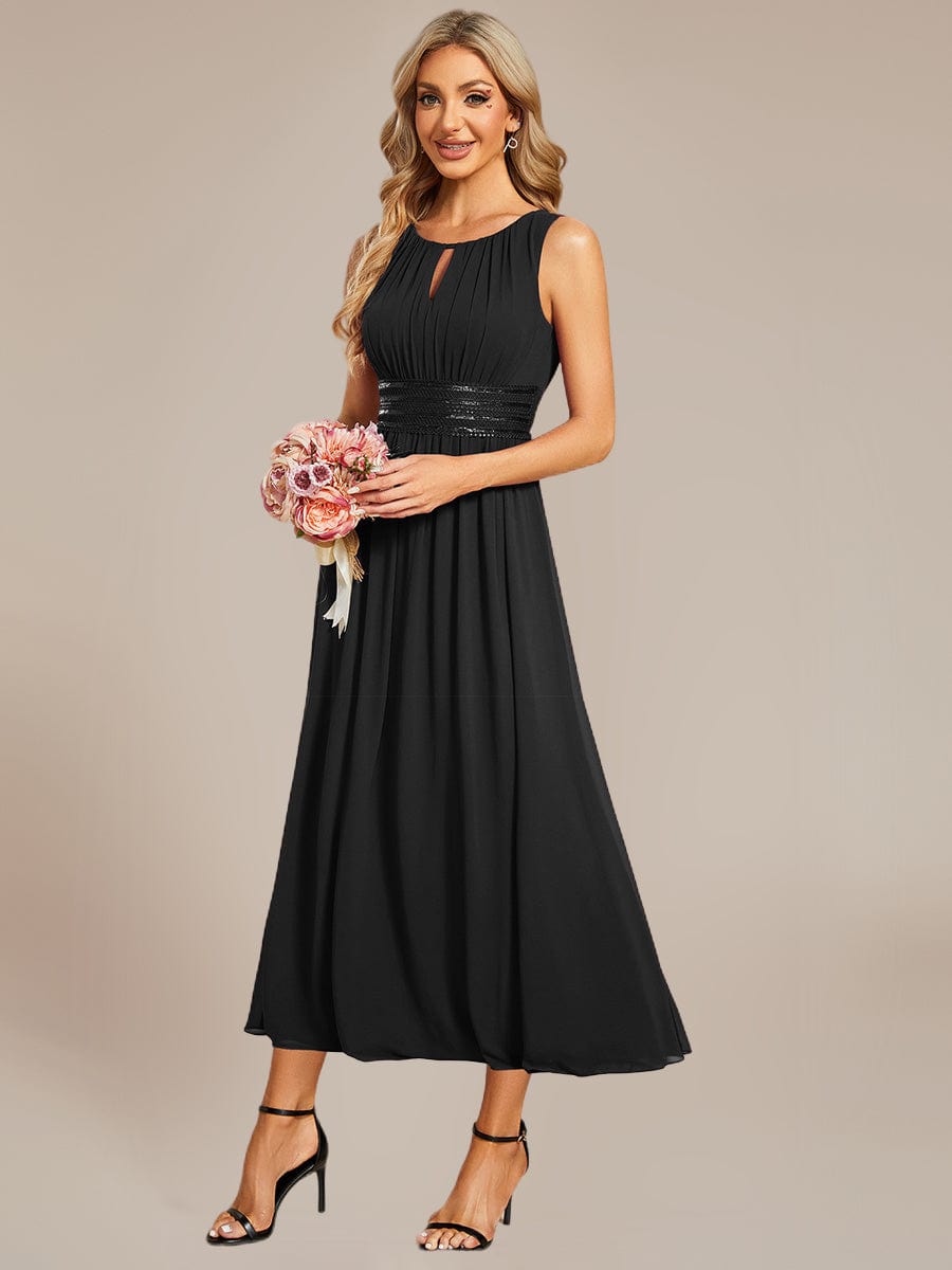 Ruched Chiffon Sleeveless Bridesmaid Dress #color_Black