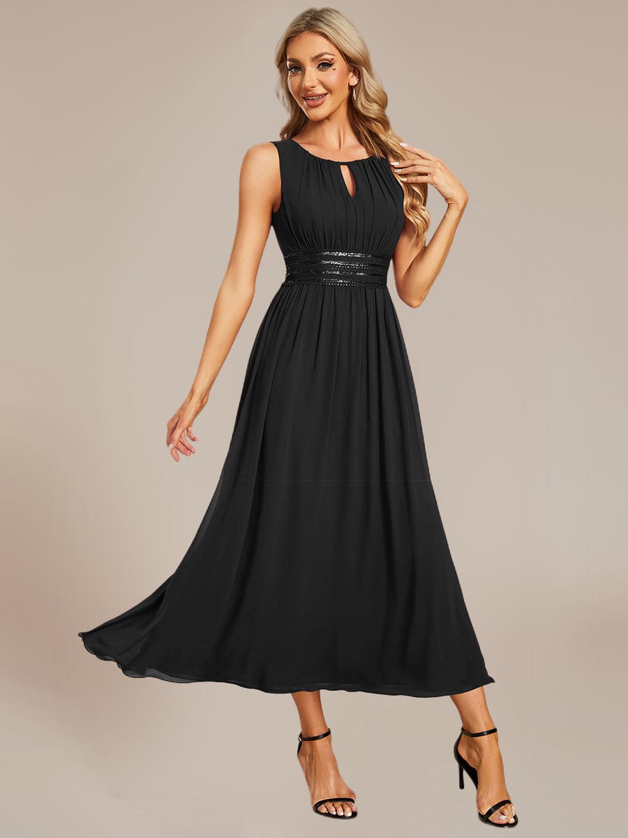 Ruched Chiffon Sleeveless Bridesmaid Dress #color_Black