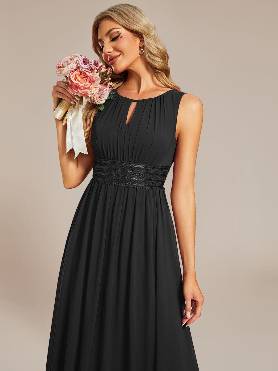 Ruched Chiffon Sleeveless Bridesmaid Dress #color_Black