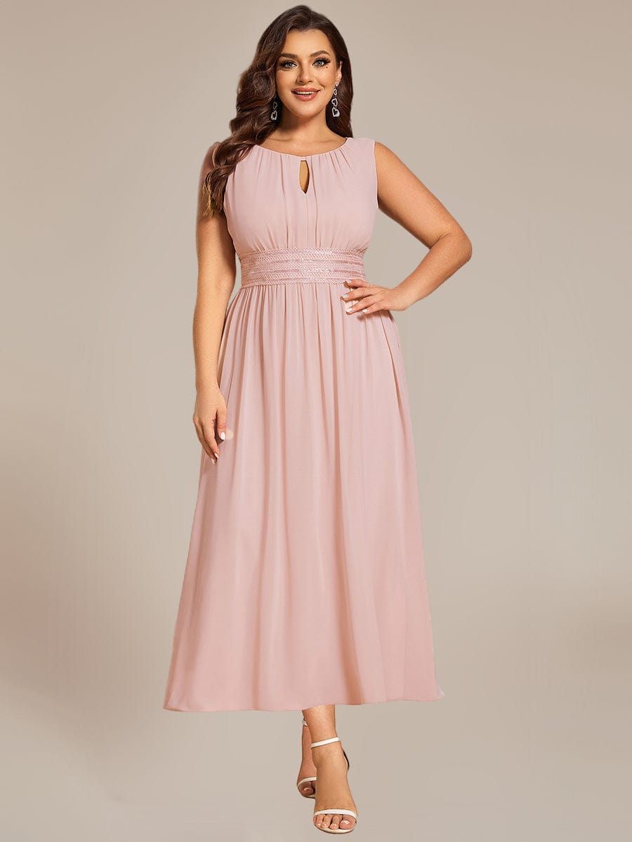 Ruched Chiffon Sleeveless Bridesmaid Dress #color_Pink