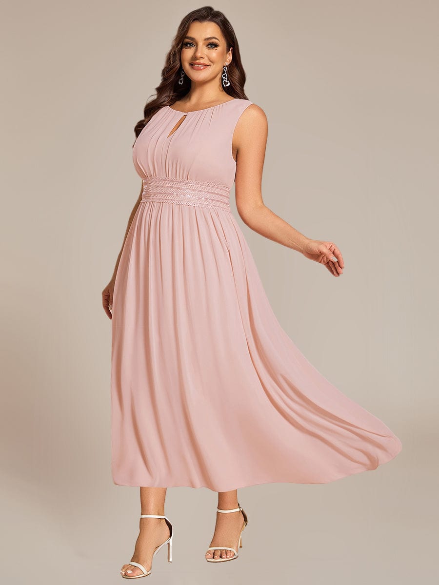 Ruched Chiffon Sleeveless Bridesmaid Dress #color_Pink