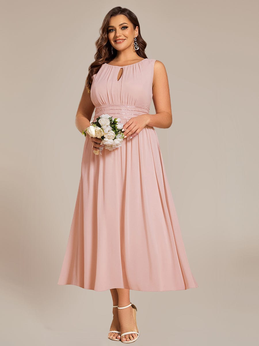 Ruched Chiffon Sleeveless Bridesmaid Dress #color_Pink