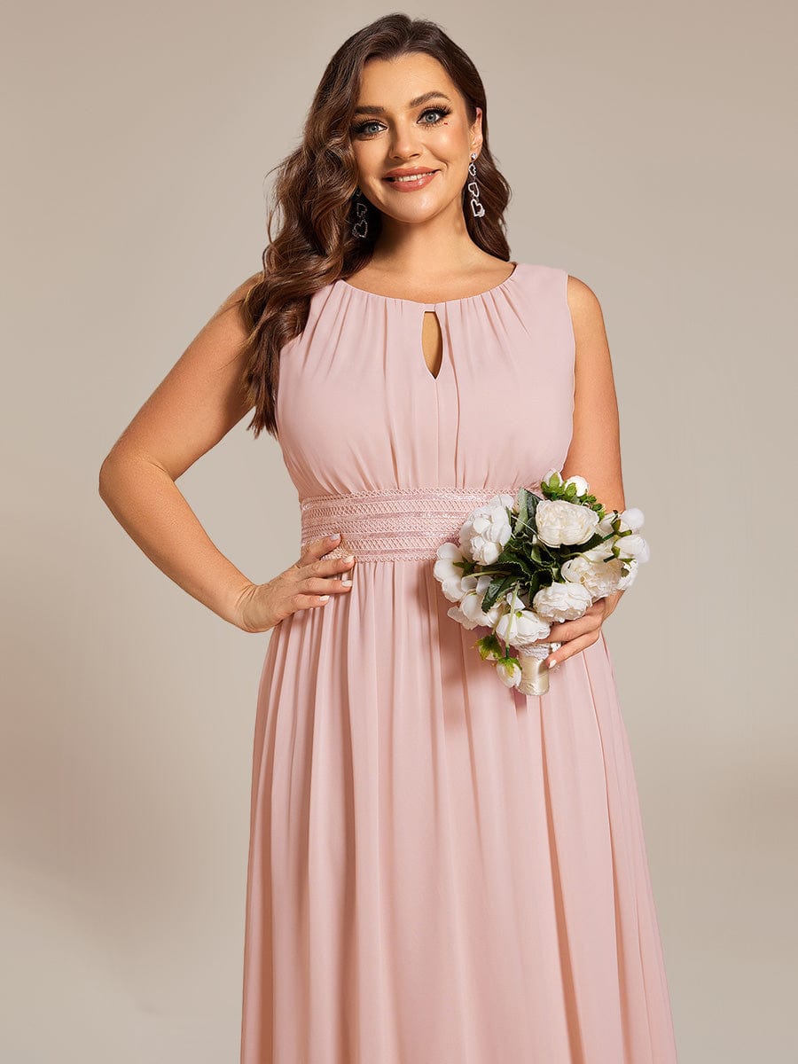 Ruched Chiffon Sleeveless Bridesmaid Dress #color_Pink