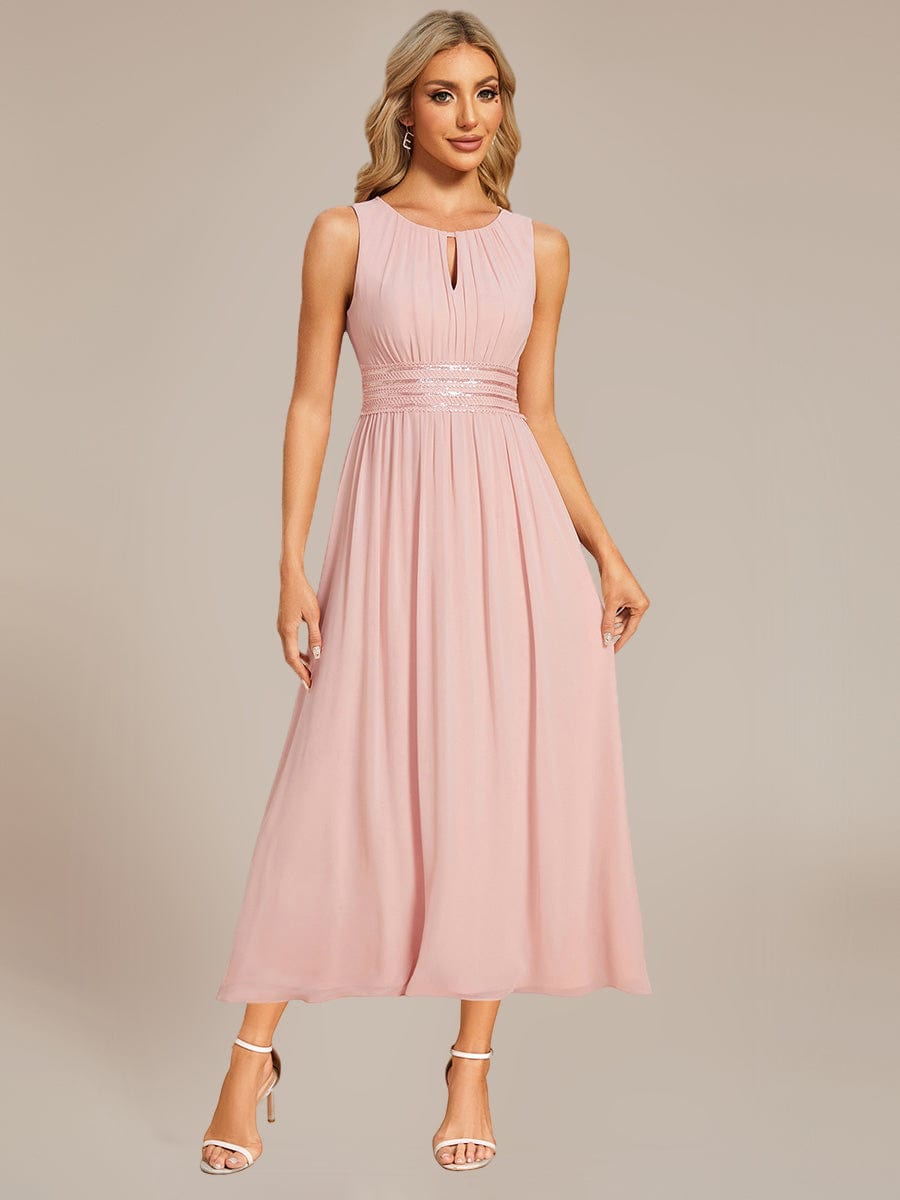 Ruched Chiffon Sleeveless Bridesmaid Dress #color_Pink