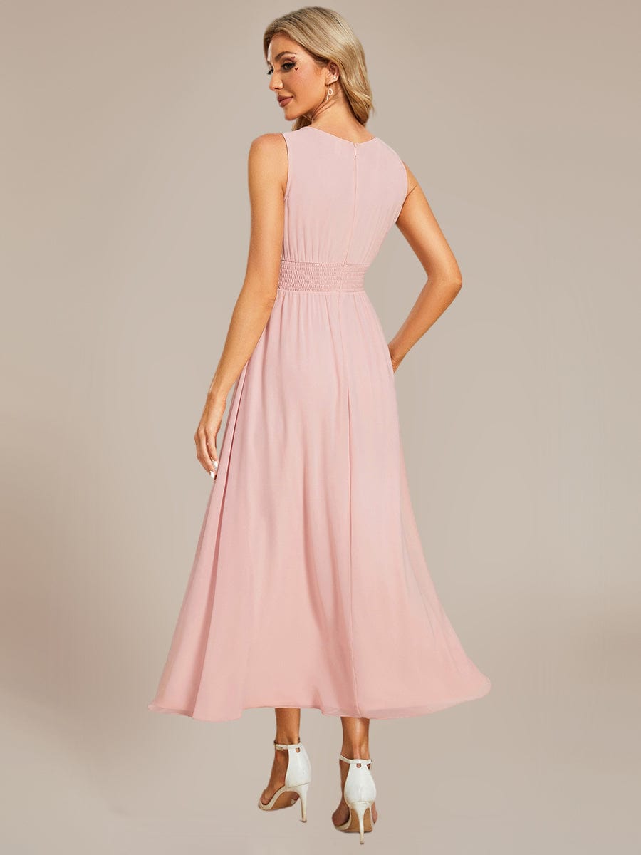 Ruched Chiffon Sleeveless Bridesmaid Dress #color_Pink