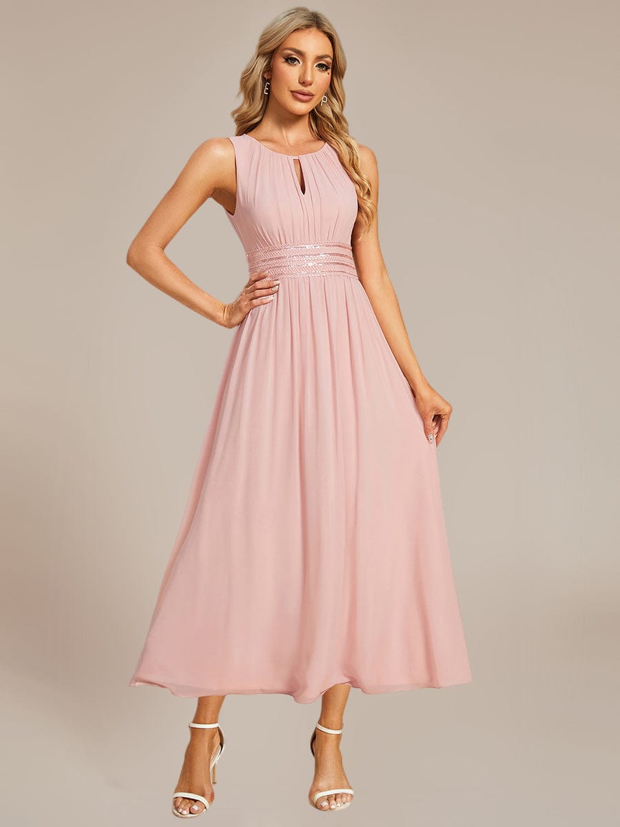 Ruched Chiffon Sleeveless Bridesmaid Dress #color_Pink