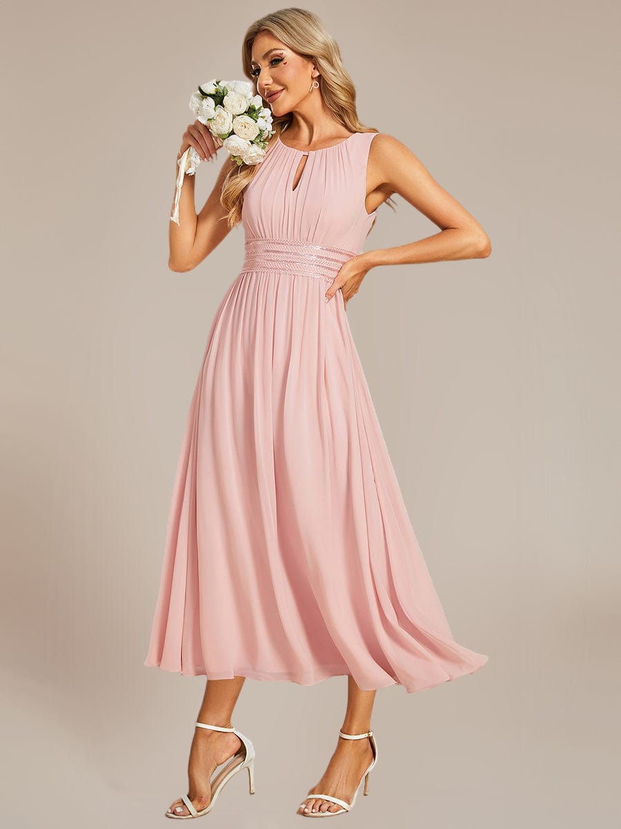 Ruched Chiffon Sleeveless Bridesmaid Dress #color_Pink