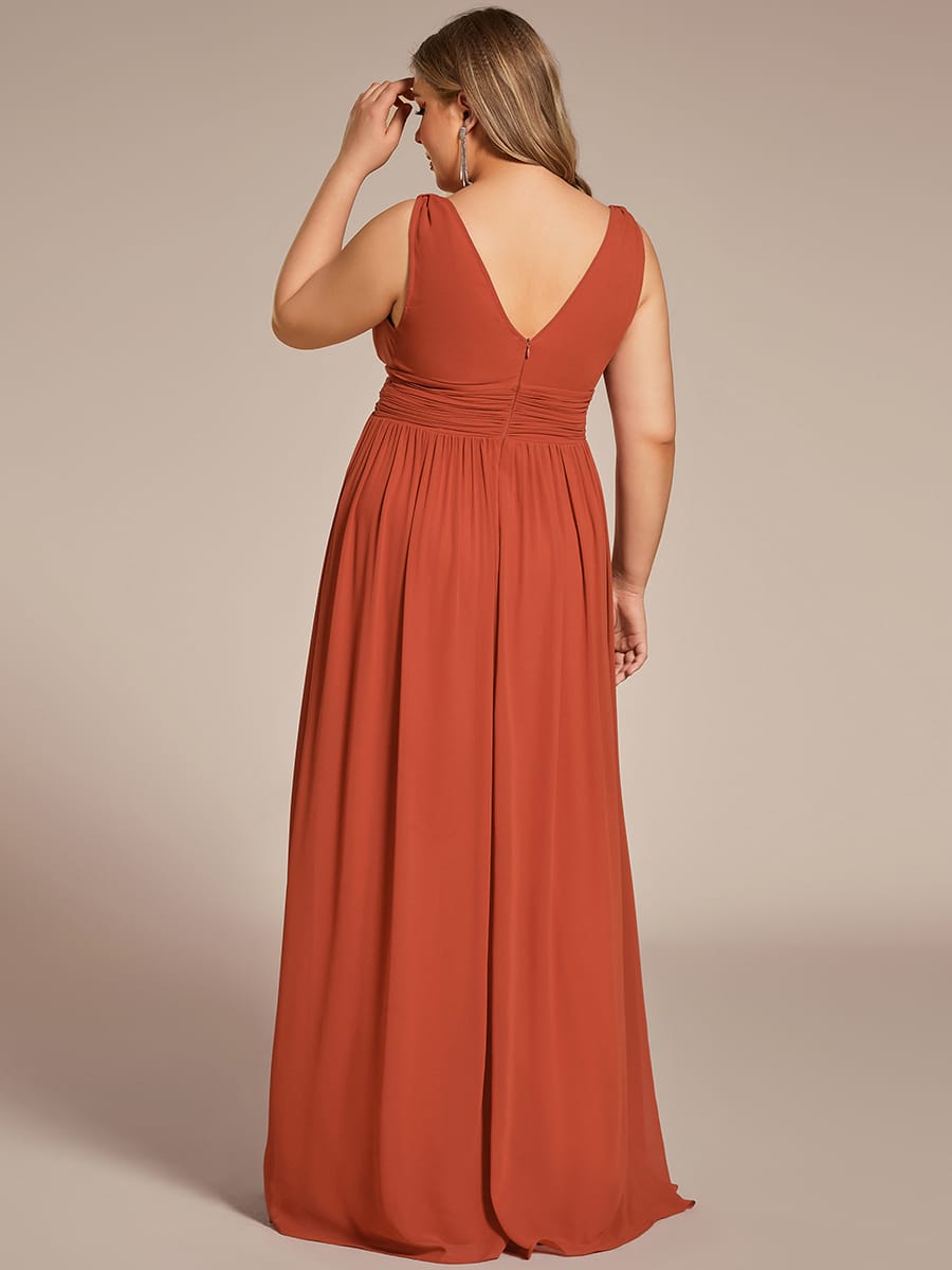V Neck Sleeveless Pleated Chiffon Evening Dress #color_Burnt Orange