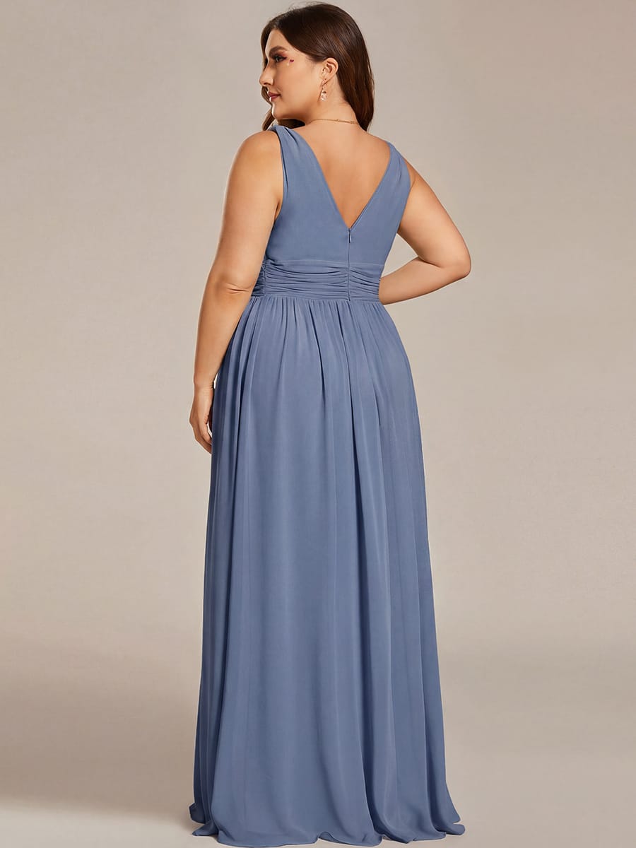 V Neck Sleeveless Pleated Chiffon Evening Dress #color_Dusty Blue