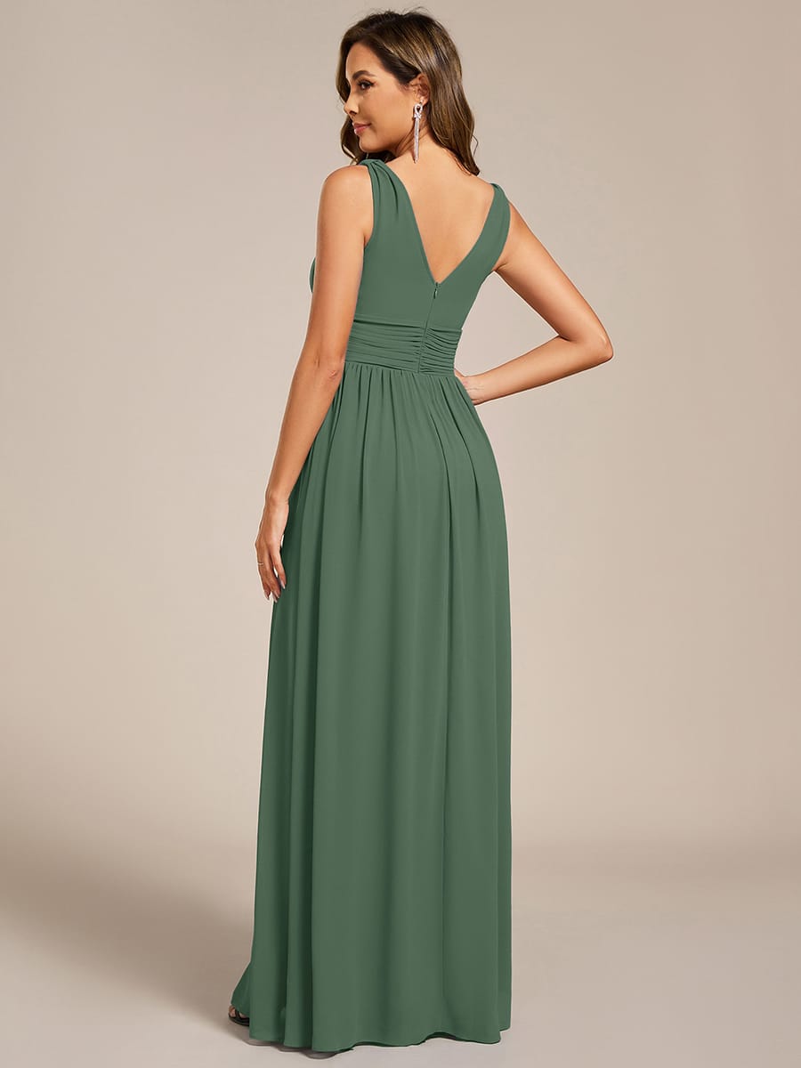 Elegant V Neck A Line Chiffon Maxi Bridesamid Dresses #color_Eucalyptus Green