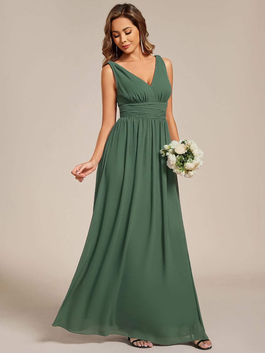 Elegant V Neck A Line Chiffon Maxi Bridesamid Dresses #color_Eucalyptus Green
