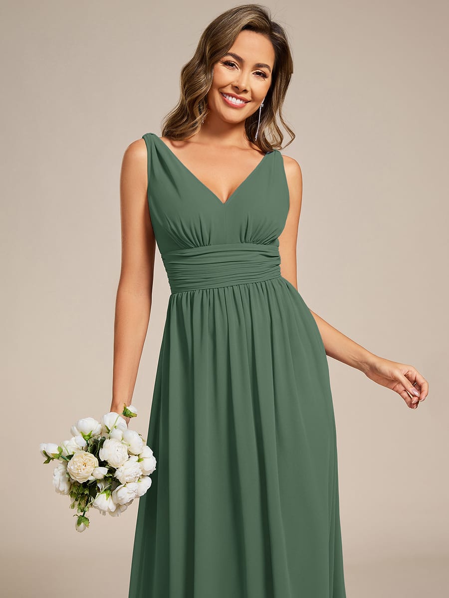 Elegant V Neck A Line Chiffon Maxi Bridesamid Dresses #color_Eucalyptus Green
