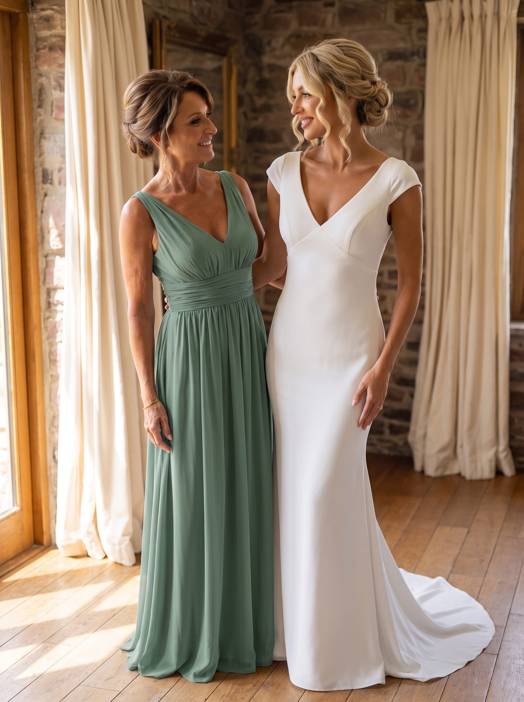 V Neck Sleeveless Pleated Chiffon Evening Dress #color_Eucalyptus Green