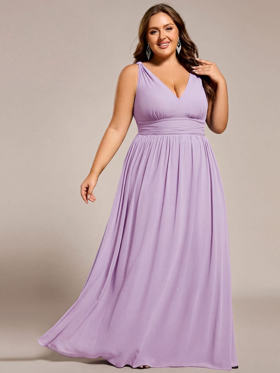 V Neck Sleeveless Pleated Chiffon Evening Dress #color_Frosted Lilac
