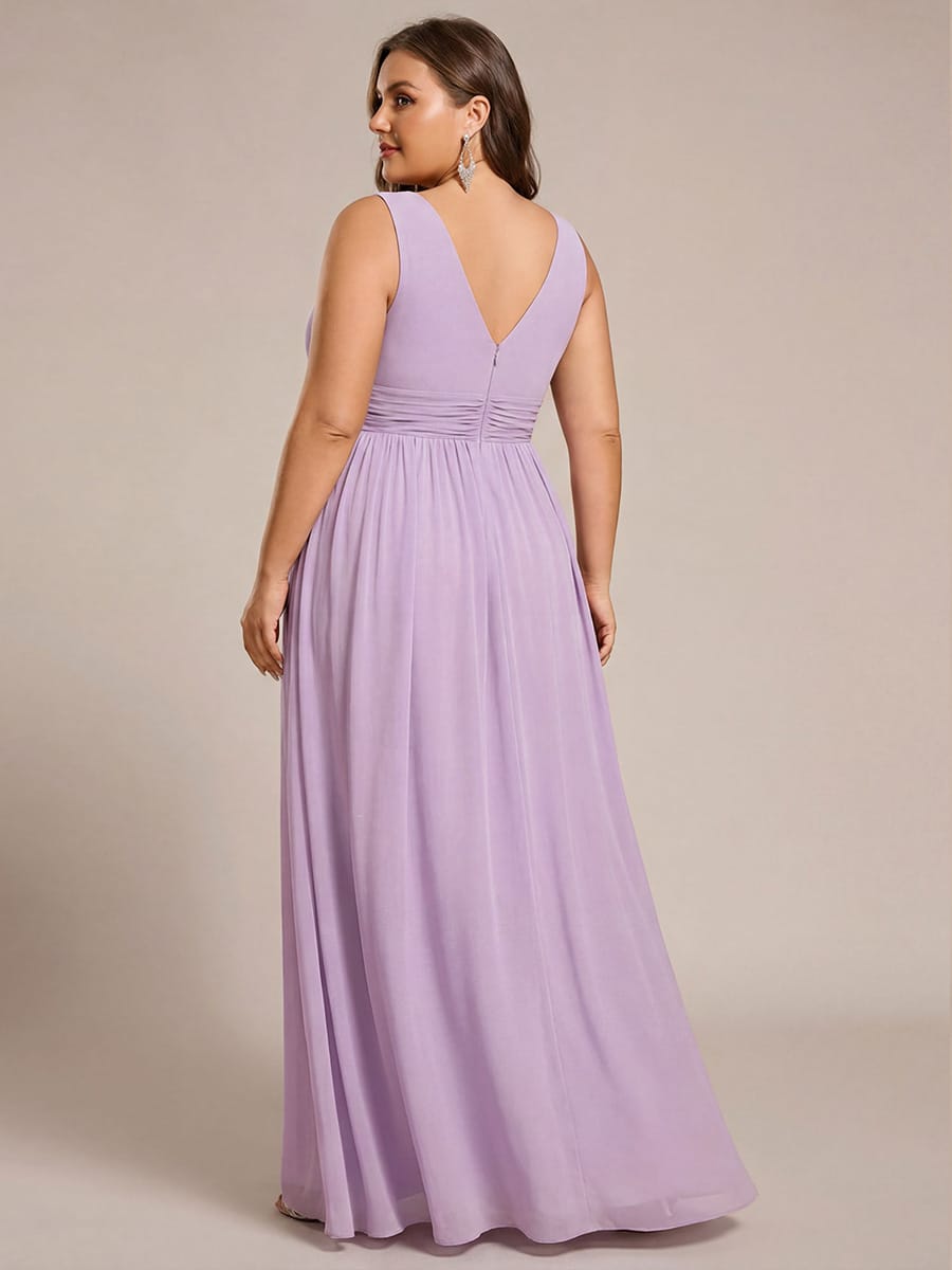V Neck Sleeveless Pleated Chiffon Evening Dress #color_Frosted Lilac