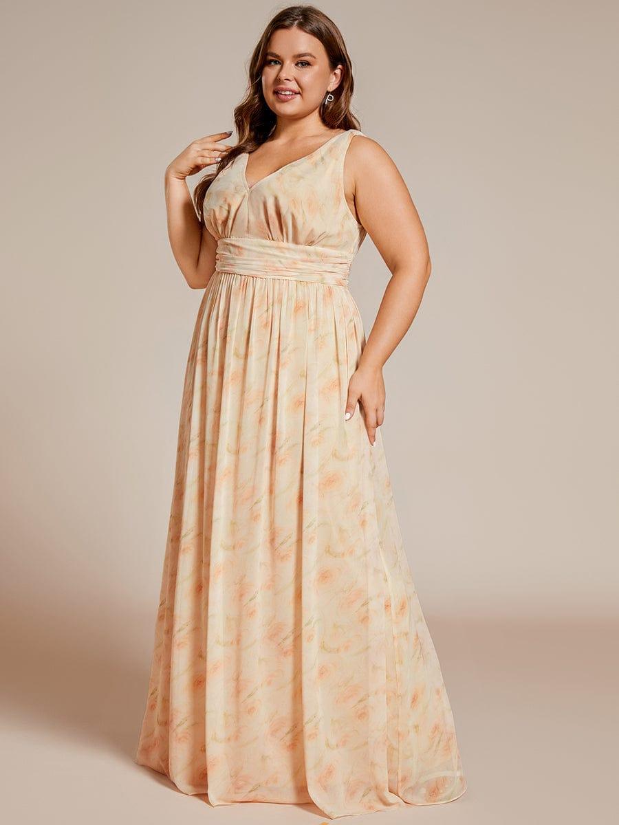V Neck Sleeveless Pleated Chiffon Evening Dress #color_Golden Roses