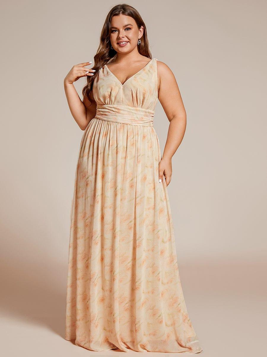 V Neck Sleeveless Pleated Chiffon Evening Dress #color_Golden Roses
