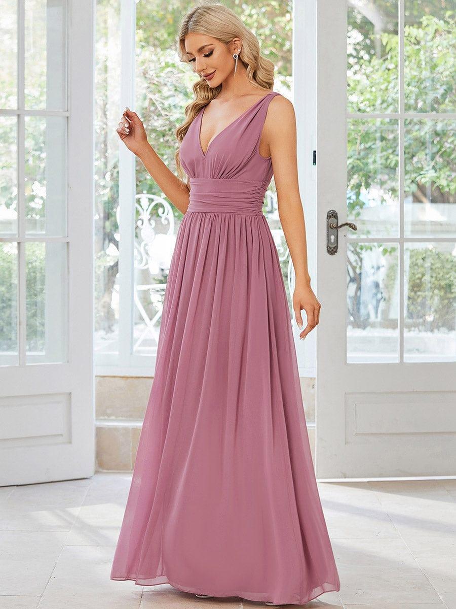 Elegant V Neck A Line Chiffon Maxi Bridesamid Dresses #color_Purple Orchid
