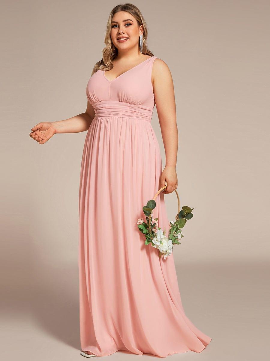 V Neck Sleeveless Pleated Chiffon Evening Dress #color_Pink