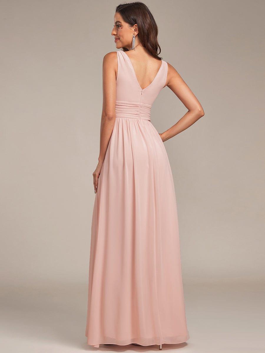 Elegant V Neck A Line Chiffon Maxi Bridesamid Dresses #color_Pink