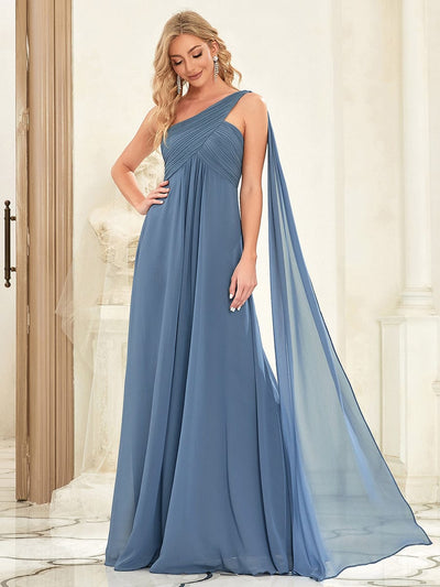 One Shoulder Maxi Bridesmaid Dresses #color_Dusty Blue