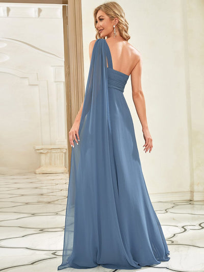 One Shoulder Maxi Bridesmaid Dresses #color_Dusty Blue