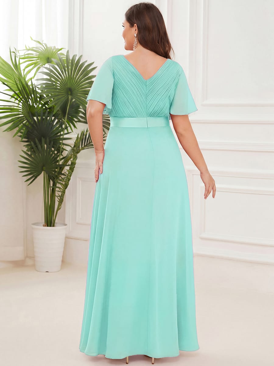 High Waist Short Sleeves Bridesmaid Dress #color_Pastel Blue