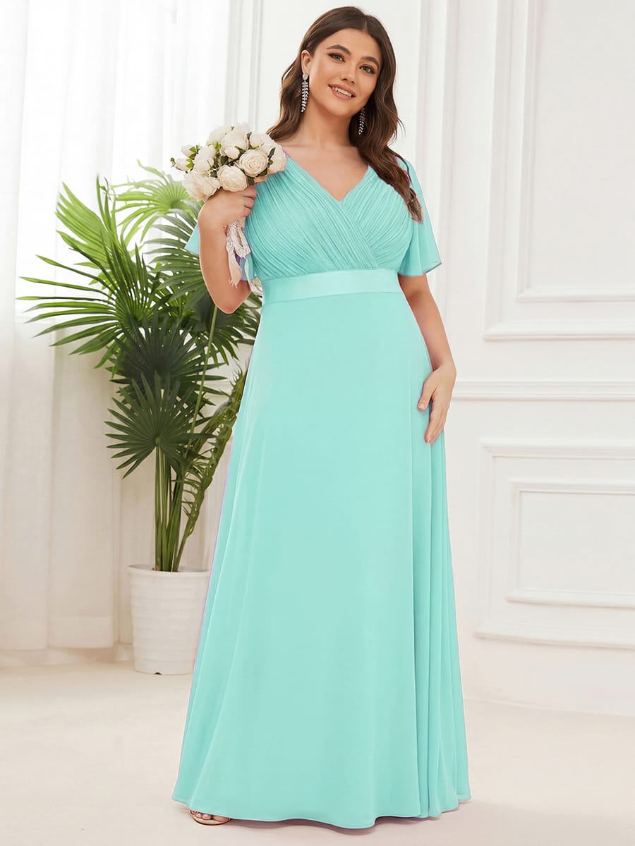 High Waist Short Sleeves Bridesmaid Dress #color_Pastel Blue